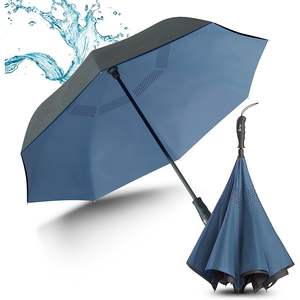 Parapluie de protection contre le vent à ouverture automatique compact noir-bleu marine double couche pour parapluie inversé droit en téflon - Product Image 1