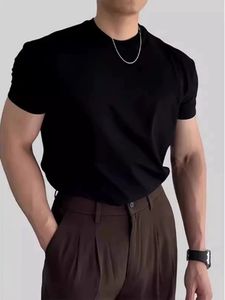Men's <b>White</b> Slim Fit <b>Short</b> <b>Sleeve</b> O-Neck Cotton T-<b>Shirt</b> Casual Solid Color Jersey Knitted Breathable Design - Product Image 5