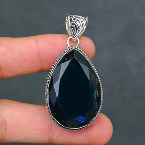 Magnifique pendentif en Tanzanite synthétique, très demandé, en argent sterling 925, fait main, style bohème, bijou statement à maillons - Product Image 2