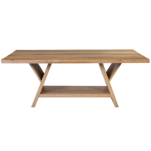 Table à manger en bois de manguier, finition naturelle, forme rectangulaire, base pliante en bois sur pied, style moderne, pour cuisine et salle à manger. - Product Image 2