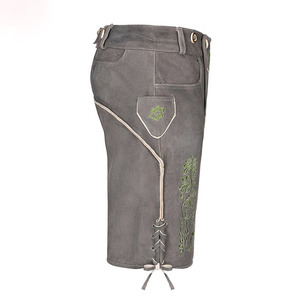 Shorts pour hommes gris anthracite personnalisés pour le festival de la bière bavaroise, avec logo brodé vert sur le devant, en tissu satiné imperméable, vente en gros - Product Image 2