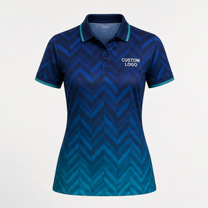 Polo Personalizado para Mujer con Estampado Geométrico Chevron Azul Marino, de Secado Rápido, Transpirable, Manga Corta, Uniforme de Golf de Alto Rendimiento WPS-0702 - Product Image 1