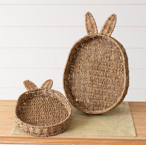 Fun Woven Seagrass Bunny Storage Trays Set Of 2 <b>For</b> Snacks, Kids <b>Items</b> And Creative Home <b>Decor</b> Display - Product Image 2
