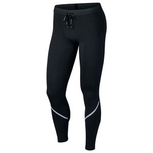 Leggings de compression noirs pour hommes, longueur intégrale, avec ceinture élastique réglable, couleur unie, en spandex et nylon, pantalon de sport - Product Image 2