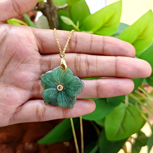 High quality hand carving gemstone gold plated <b>necklace</b> flower carved green aventurine with tiny zircon inlaid <b>statement</b> jewelry - Product Image 4
