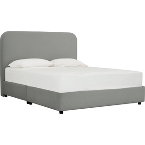 Modern Queen Size Upholstered Platform <b>Bed</b> with Plush <b>Cushion</b> Headboard Minimalist Light Gray Fabric Frame for Master Bedroom - Product Image 1