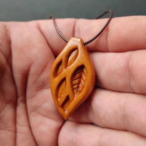 Wooden Leaf Pendant Necklace Hand Carved Natural Design Lightweight Daily Wear Jewelry Crafted From Wood - Product Image 3