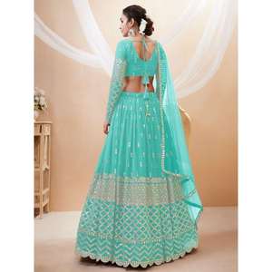 Increíble azul cielo lentejuelas Georgette compromiso desgaste Lehenga Choli - Product Image 3