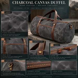 Sac de voyage en toile cirée à l'huile de charbon de bois avec poignées de transport |   Bagage de week-end de grande capacité, fermeture à glissière sécurisée, portable - Product Image 5