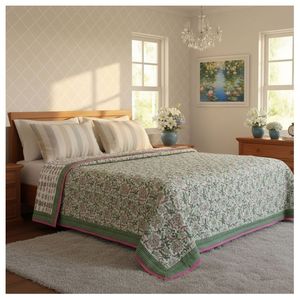 Latest Stylished Handmade Embroidered Cotton Queen Size <b>Quilt</b> Traditional Style All Season Home Use Queen Size Comforter Set - Product Image 1