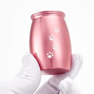 Pet Urn Teardrop Shape Stainless Steel Airtight <b>Dog</b> Memorial Pink With Paw Prints - Product Image 4