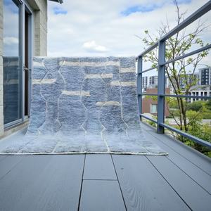 Tapis marocain abstrait en laine fait main, tissé à la main, à poils ras, doux et moelleux, durable, pour salon, chambre et maison - Product Image 6