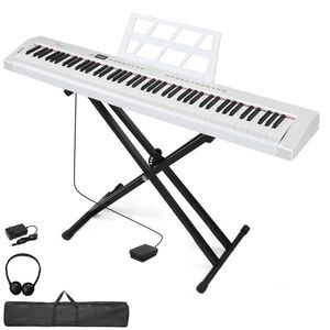 GPP-105 de piano numérique Glarry 88 touches blanches, taille réelle, semi-lestées, support MIDI en forme de X à double tube pour piano Bluetooth - Product Image 1