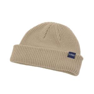 Bonnet tricoté unisexe personnalisé avec logo, chaud pour l'hiver, côtelé, style pêcheur, bonnet court, casquette souple en acrylique à revers, vente en gros - Product Image 1