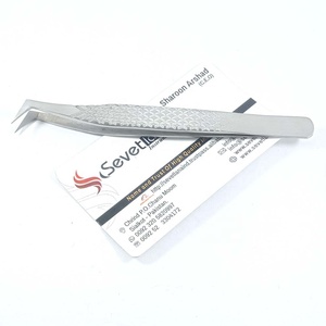 Pince à épiler d'extension de cils de Volume russe belle poignée en diamant finition satinée pointe en fibre incurvée en acier inoxydable - Product Image 2