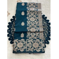 Sari en soie Banarasi pure bleu sarcelle avec broderie florale Zari pour les occasions de mariage, sari traditionnel pour femmes, Inde, Pakistan