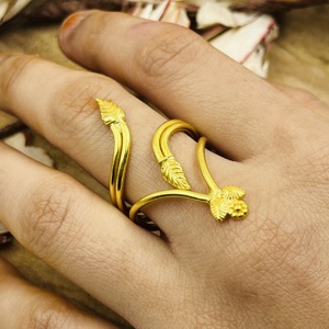 Market Favorite Brass Rings Boho Leaf Band For Women 18k Gold Plated Geometric Floral Statement <b>Wrap</b> Ring For Wholesale/OEM/ODM - Product Image 6