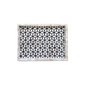 Bandeja rectangular de madera hecha a mano con incrustaciones de hoja de nácar, diseño clásico para servir, decoración natural, regalo de boda, madera de acacia artesanal. - Product Image 1
