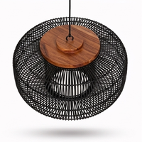 Lampe suspendue en rotin tissé noir, lanterne bohème artisanale de luxe, lampe de plafond de Noël, écologique, durable, pour la maison, l'hôtel, l'intérieur