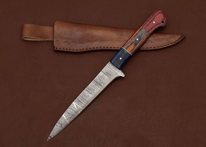 Cuchillo de filetear de acero de Damasco, cuchillo OEM hecho a medida, cuchillo con mango de madera, cuchillo con funda de cuero, cuchillo con hoja de punta caída - Product Image 6