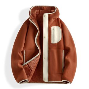 Men's Hooded <b>Sherpa</b> Lined <b>Fleece</b> Jacket Color Block Zip Up Winter Coat - Product Image 1