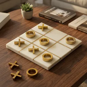 Juego de mármol blanco y latón Tic Tac Toe, regalo perfecto, juego de Interior de cumpleaños para niños y entretenimiento familiar, juegos de mesa - Product Image 4