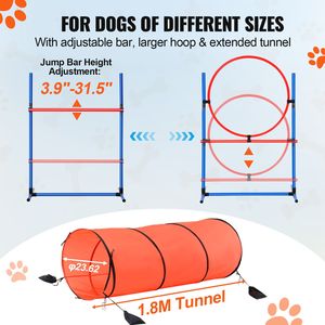 Ensemble de 5 obstacles d'agilité pour chien : Haies réglables, 6 poteaux tressés, tunnel, anneau de saut et boîte de pause - Équipement d'entraînement combiné - Product Image 4