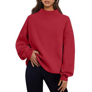 Sudadera Oversize de Cuello Alto para Mujer, Color Vino Tinto, con Rayas, Manga Larga, Personalizable con Logotipo, Tejido de Felpa, para Otoño - Product Image 1