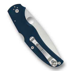 Couteaux de poche pliants utilitaires d'extérieur avec manche ergonomique bleu foncé, lame en acier inoxydable à bord plat, trou pour le pouce et fixation sécurisée - Product Image 4