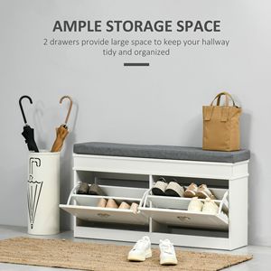 Panca Portascarpe Moderna Bianca e Grigia con Imbottitura Spessa e Chiusura a Strappo, Scarpiera/Armadietto per Ingresso e Corridoio per Uso Domestico - Product Image 4