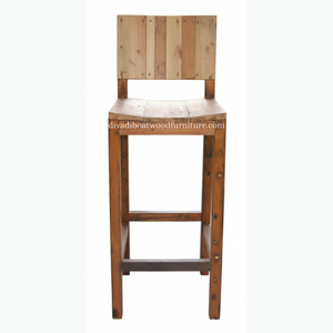 Chaise de bar design en bois de bateau recyclé, style rustique vintage industriel, couleur naturelle, tabouret haut pour pub, café, restaurant - Product Image 2