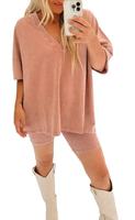 Ensemble T-shirt et short surdimensionné pour femme, personnalisé en usine, effet délavé minéral, tendance été, deux pièces décontractées, séchage rapide, en polyester