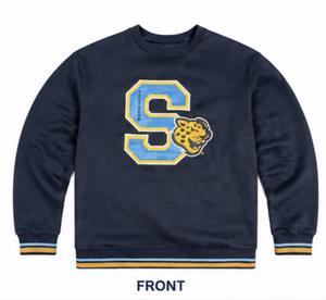 Sudadera de cuello redondo para mujer de Southern University con logo de la letra S bordado, ribete azul y dorado, corte regular, 100% algodón. - Product Image 2