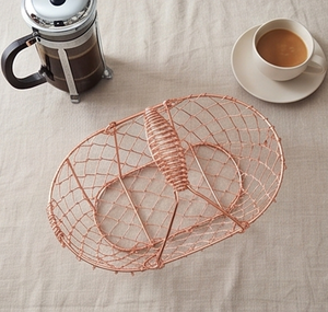 Fine Quality Oval Metal Wire <b>Storage</b> <b>Basket</b> With Handle Modern Design Multi Purpose Neatening Organizer Rose <b>Gold</b> Finish - Product Image 5
