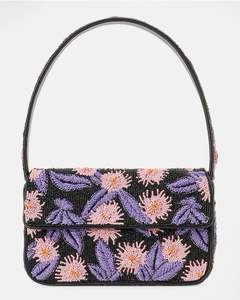 Sac à main de soirée élégant pour femme, fait main, en perles noires classiques, broderie florale, pour mariage ou soirée - Product Image 1