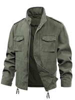 Veste Safari en Toile Vert Olive pour Homme, Col Montant, Fermeture Éclair, Épaulettes, Style Vêtement de Travail, Grande Taille, Vêtement d'Extérieur, Coupe Droite