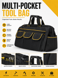 Heavy Duty Oxford Fabric Multi-Pocket Tool Bag with Adjustable Shoulder Strap for Electricians & Technicians - Product Image 1