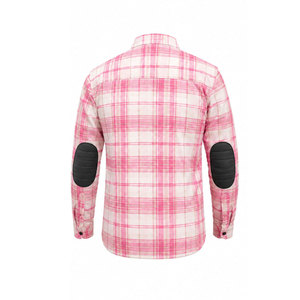 Men's Pink <b>White</b> Plaid Long Sleeve Shirt Full Button Down Cotton Casual Top With Elbow Patches All Seasons Wear - Product Image 3