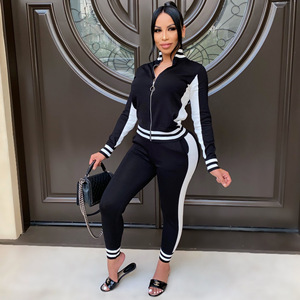 <b>Women</b> Tracksuit 2 Piece Set Zipper <b>Jacket</b> Long Pants Sporty Color Blocking Full Sleeve Turn-down Collar Spandex Polyester - Product Image 3