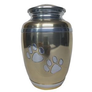 Urna con acabado brillante para cremación de mascotas con estampado de pata para cenizas en color rojo y dorado para perros y gatos Urna para cenizas - Product Image 3