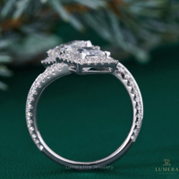 Elegante Anillo de Dos Piedras con Corte Princesa y Halo, Anillo de Compromiso de Lujo en Oro de 9K, 10K, 14K y 18K, Certificado IGI D