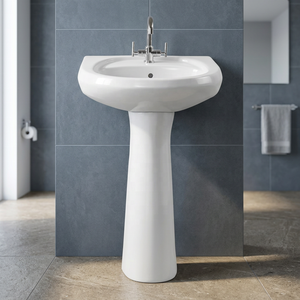 Wholesale Solid Surface White Round Granite Water Resistant Villa Half Pedestal Wash Basin Sink Set - Product Image 4