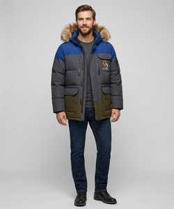 Chaqueta de Invierno para Hombre con Capucha de Piel Sintética, Diseño de Bloques de Color, Múltiples Bolsillos, Abrigo Aislante para Exteriores - Product Image 2