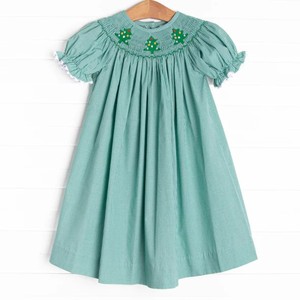 Vestido de Algodón Ligero con Estampado a Cuadros Verdes para Niñas Pequeñas, Corte en A, Manga Corta, Cuello Peter Pan, Botones al Frente, Estilo Boutique para Fiestas - Product Image 1