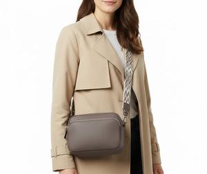 Women Leather Crossbody Bag Geometric <b>Strap</b> Zip Closure Minimalist Style Daily Use <b>Shoulder</b> Bag - Product Image 2