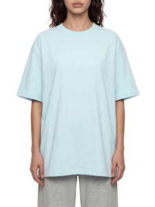 เสื้อยืดคอกลมแขนสั้นสีพื้นลำลองทรงโอเวอร์ไซส์สำหรับผู้ชาย ผ้าเจอร์ซีย์คอตตอน 100% เป็นมิตรกับสิ่งแวดล้อม น้ำหนัก 320 กรัม สีฟ้าอ่อน - Product Image 5
