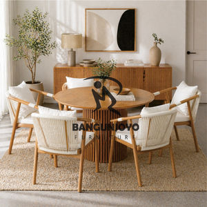 Mesa de Comedor Moderna Minimalista de Madera de Raíz de Teca con Sillas Ajustables y Cómodas - Juego de Comedor Extensible, Duradero y Ecológico para el Hogar - Product Image 1