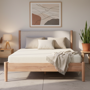 Cama Queen Size de Madera de Teca Moderna de Alta Calidad con Cabecera Tapizada para Hotel, Apartamento u Hogar - Product Image 3