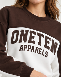 เสื้อสเวตเชิ้ตแขนยาวคอกลมผู้ชาย ONETEN APPARELS ผ้าฟลีซแต่งขอบตัดกัน พิมพ์ลายตัวอักษร สไตล์ลำลอง ทรงโอเวอร์ไซส์ - Product Image 6