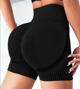 Shorts de Yoga Azules Sólidos de Cintura Alta, Asimétricos, con Malla Acanalada, Transpirables, Resistentes a las Arrugas, Sin Costuras, Elásticos en Cuatro Direcciones, Leggings de 220g - Product Image 1
